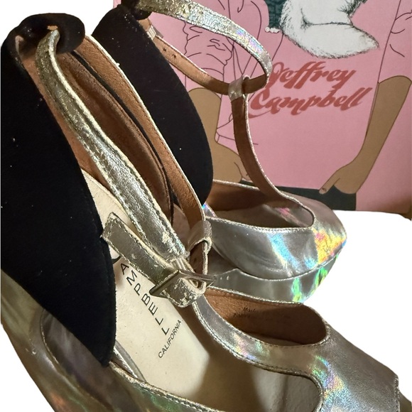 JEFFREY CAMPBELL ROCKSLIP Holographic Suede PEEP-TOE PLATFORM Wedges🌈🦄 7.5 - Picture 9 of 16
